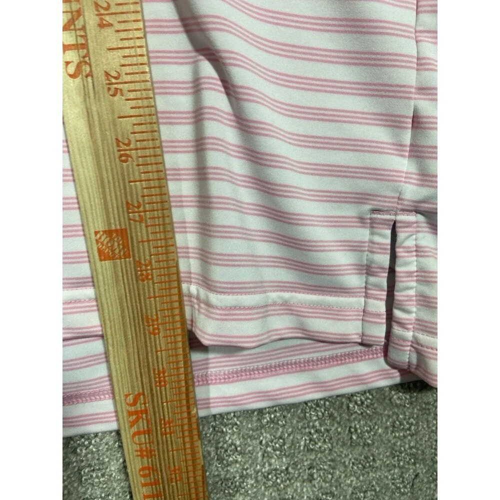 Adidas Two Color Striped Golf Polo Shirt Mens XL Pink White Logo
